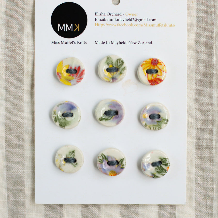 Handmade Ceramic Buttons | Round Floral