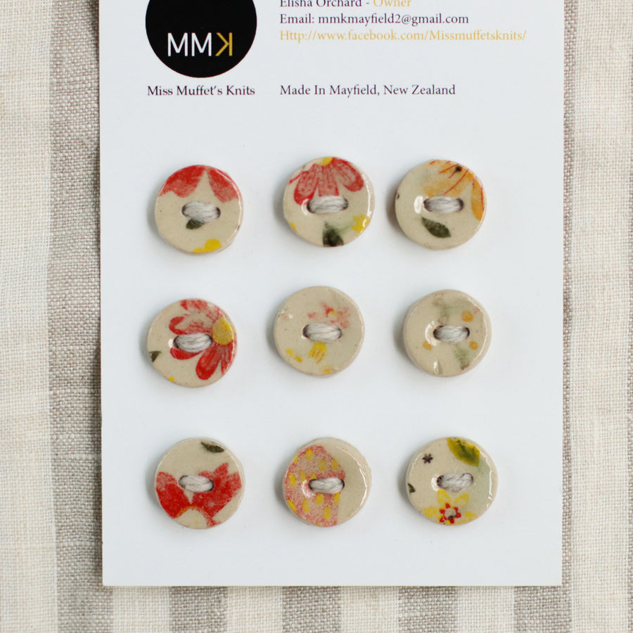 Handmade Ceramic Buttons | Round Floral