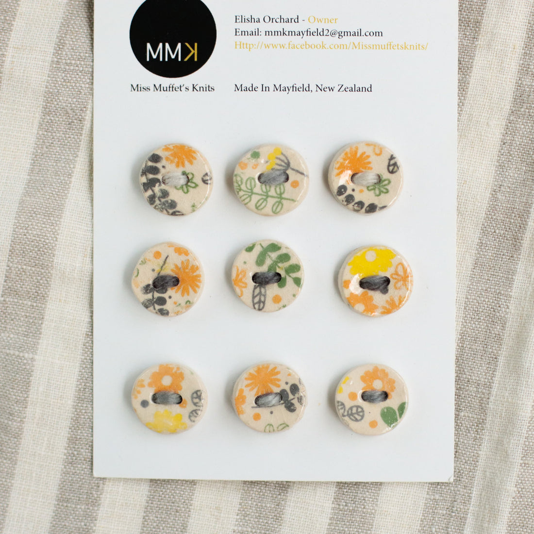 Handmade Ceramic Buttons | Round Floral