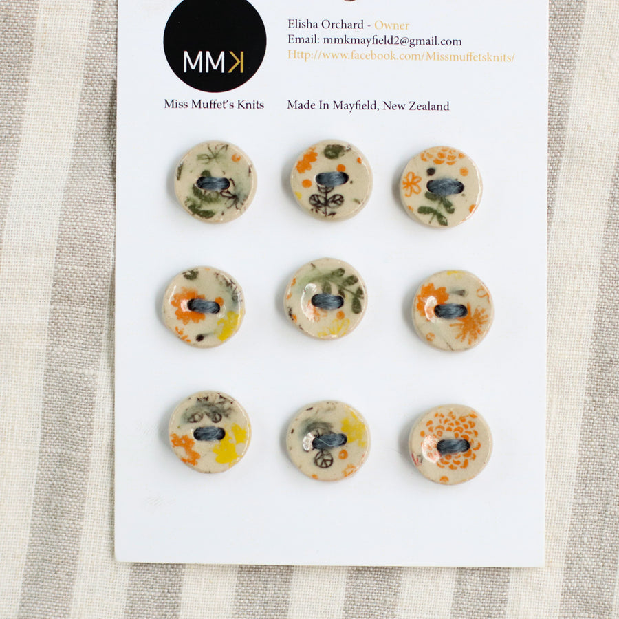 Handmade Ceramic Buttons | Round Floral