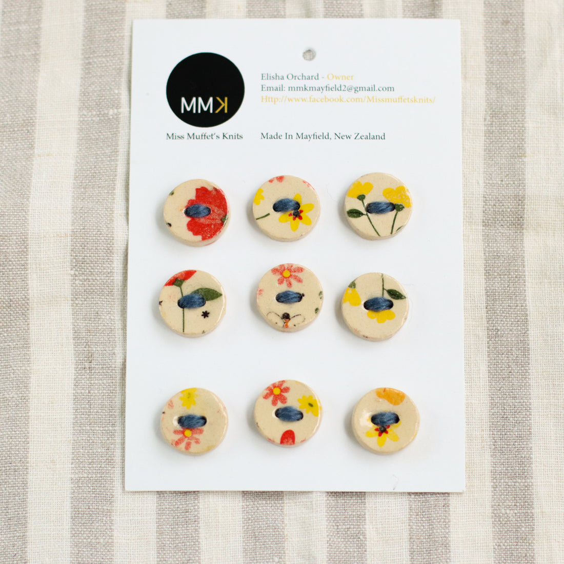 Handmade Ceramic Buttons | Round Floral