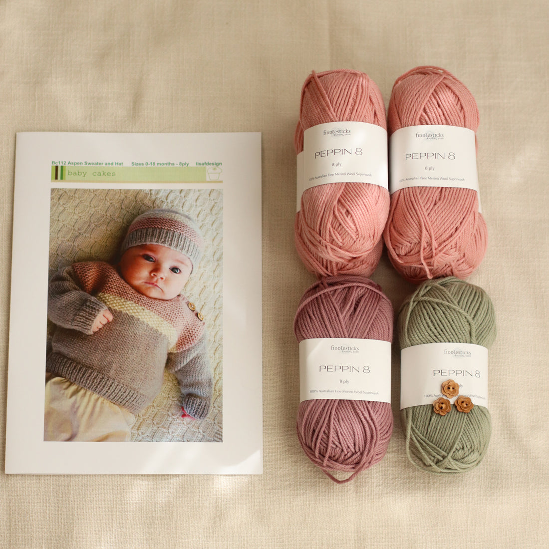Aspen Sweater and Hat by Lisa F Design | Knitting Kit | Pinks