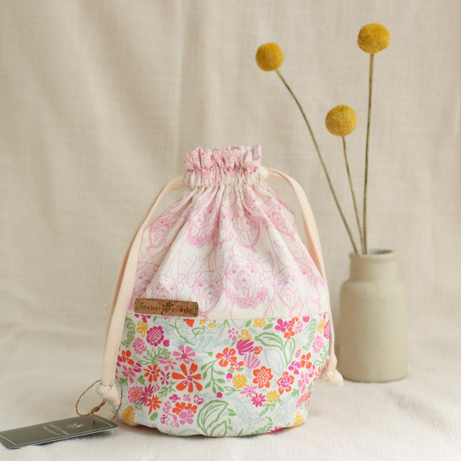 Floral Pugs | Small/Medium Project Bag