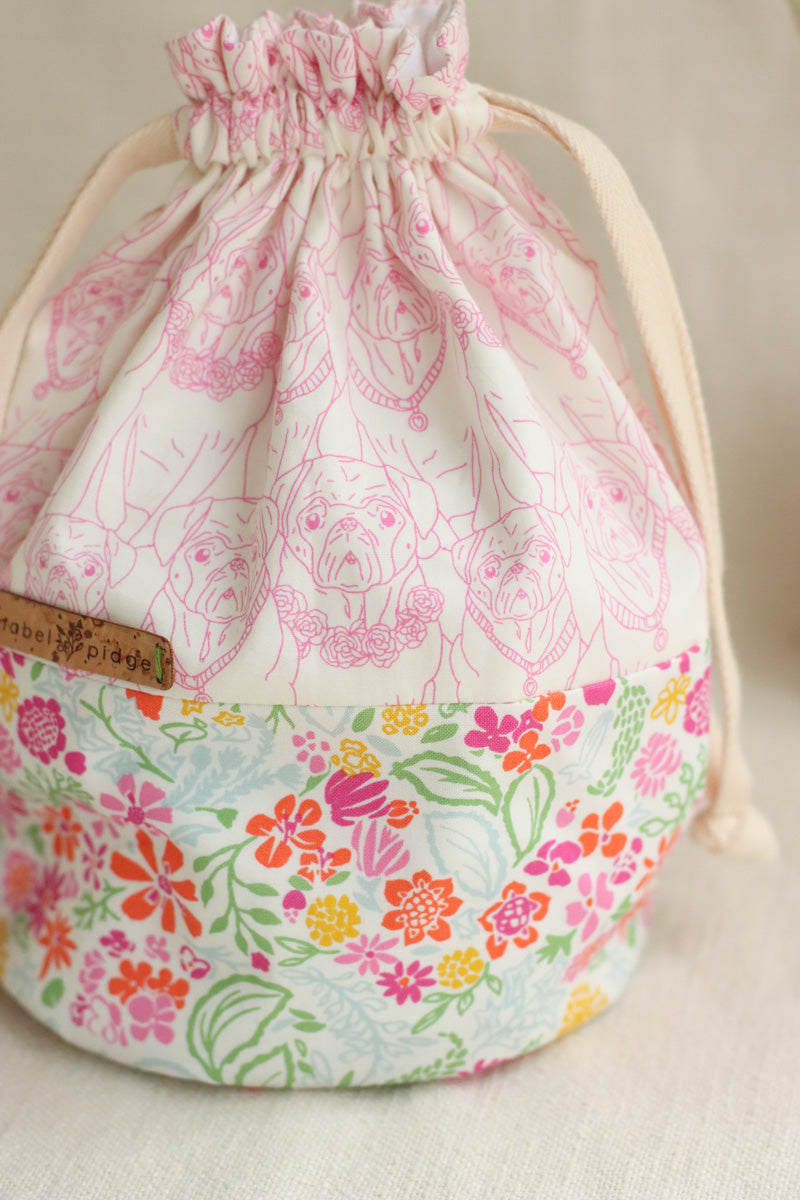 Floral Pugs | Small/Medium Project Bag