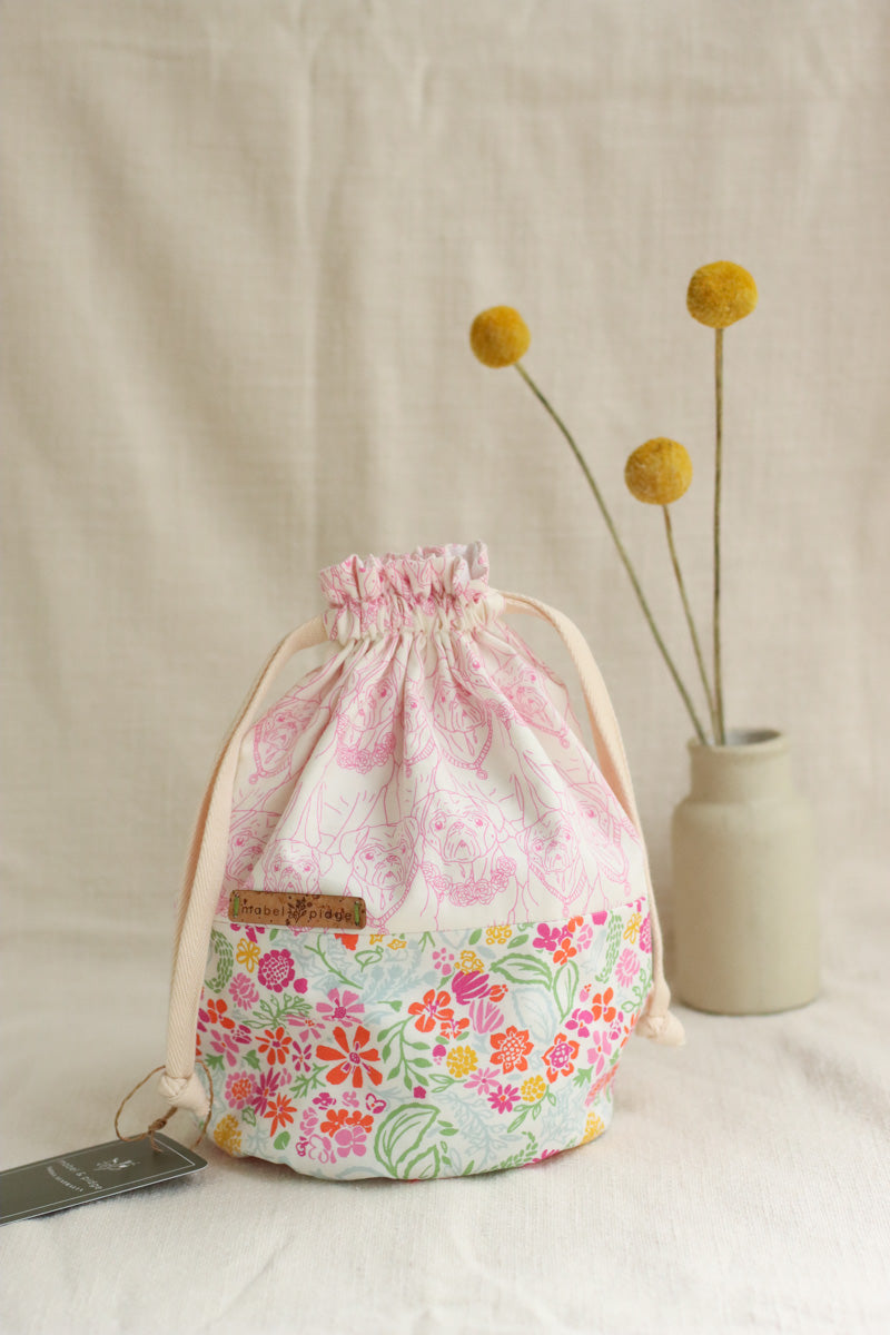 Floral Pugs | Small/Medium Project Bag