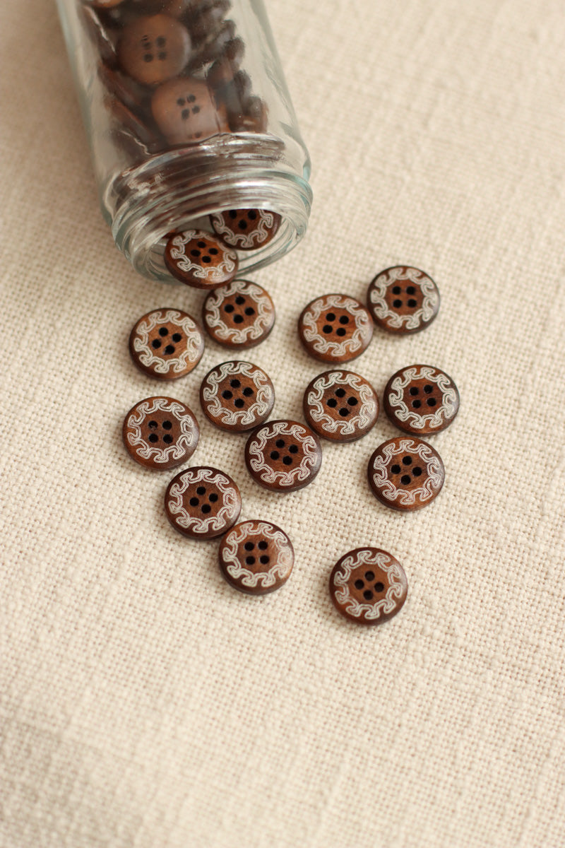 Brown Patterned Wooden Buttons | Small 15mm