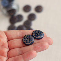 Navy Patterned Wooden Buttons | Medium 2cm