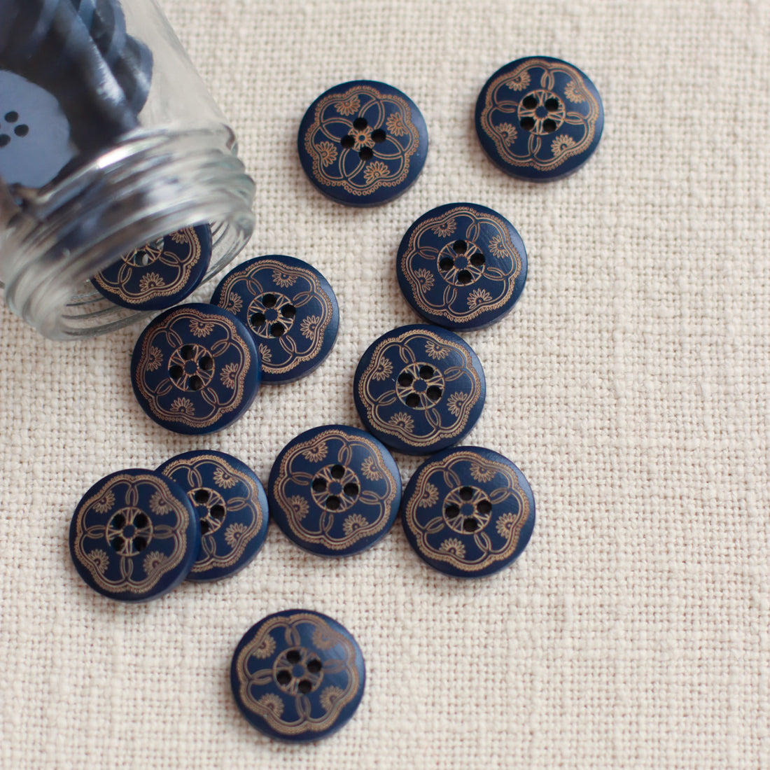 Navy Patterned Wooden Buttons | Medium 2cm