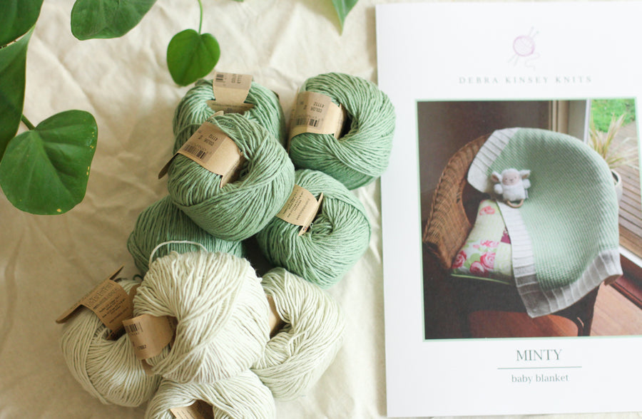 Minty Baby Blanket by Debra Kinsey | Organic Cotton Knitting Kit